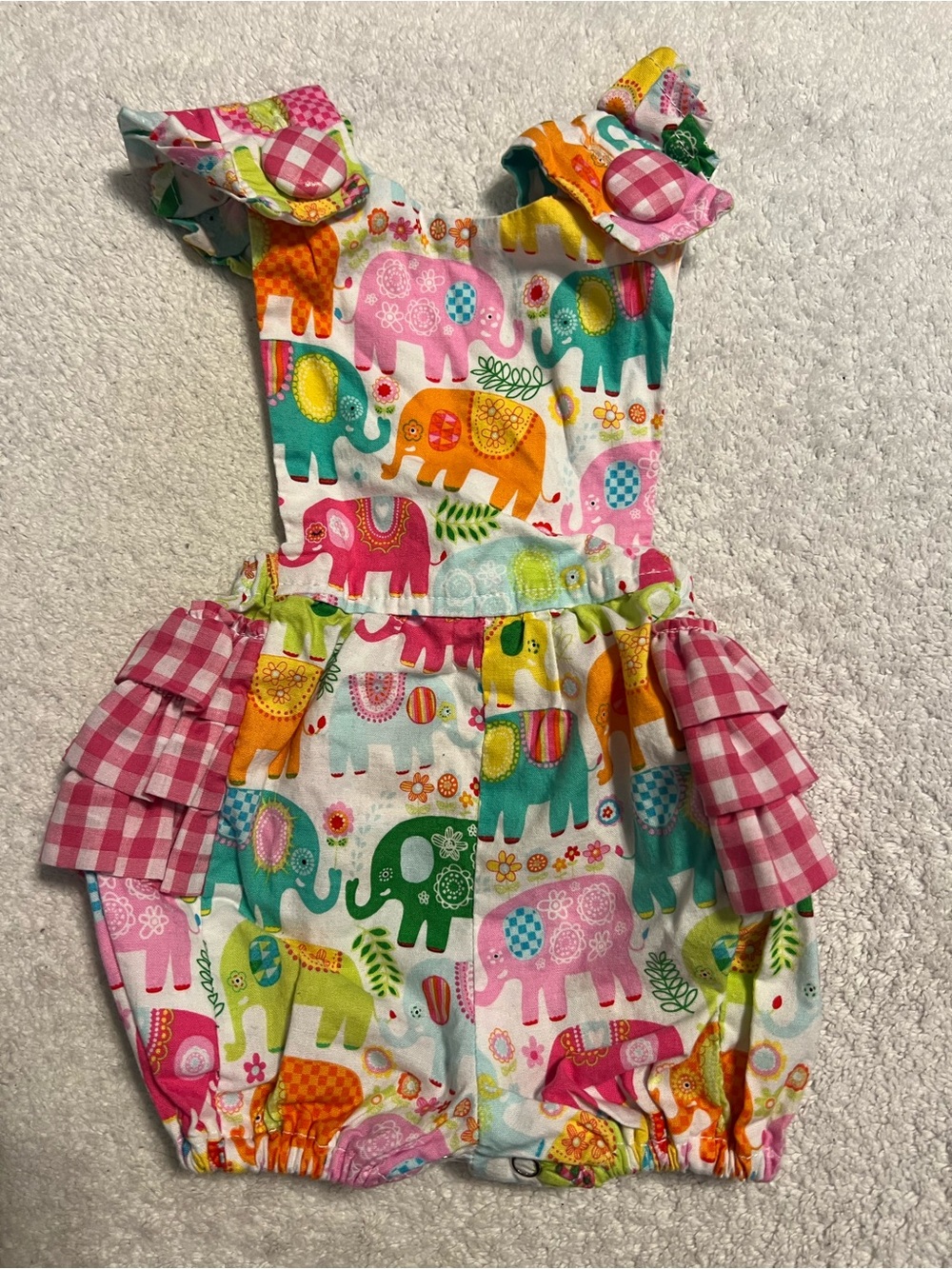Colorful Elephant Print Ruffle Romper - Pink Multi